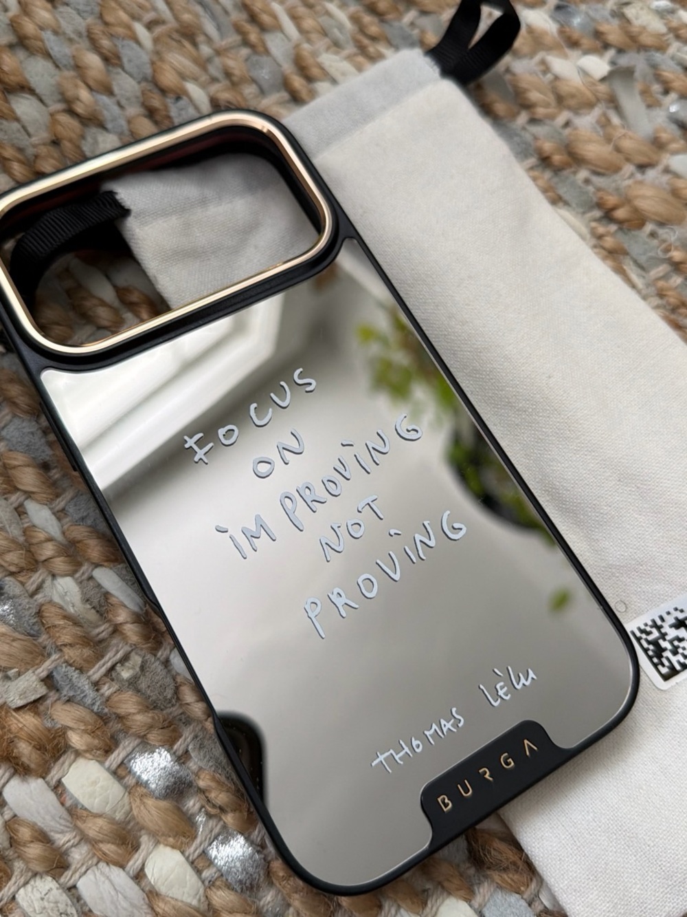 BURGA Mirrored Black Phone Case with Inspirational Script